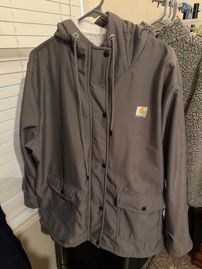 Fake Carhartt Gray Hooded Work Jacket with Logo Patch